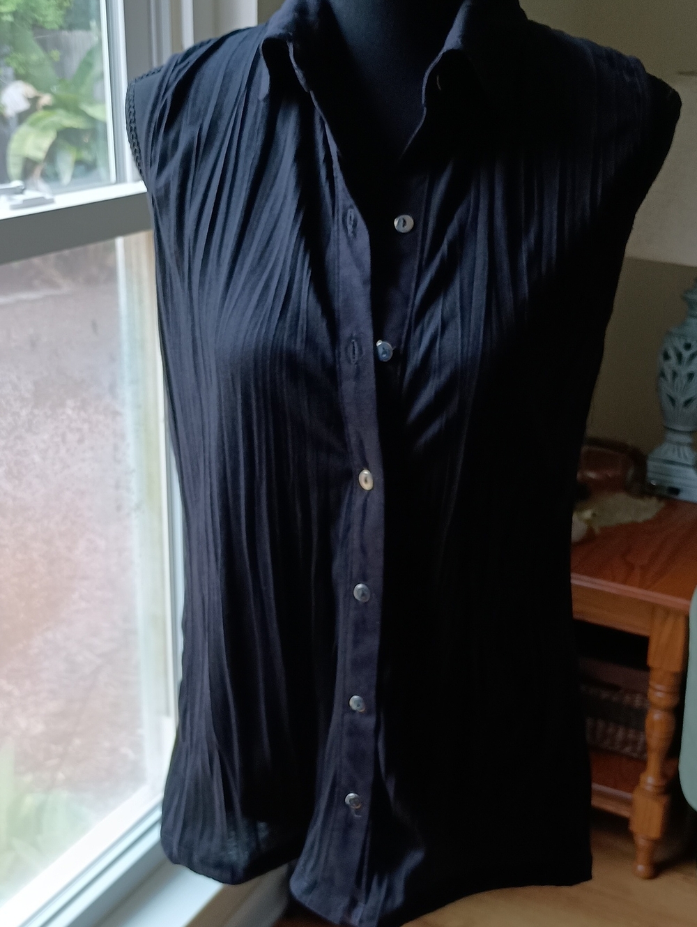 Sleeveless Black Button-Up Blouse